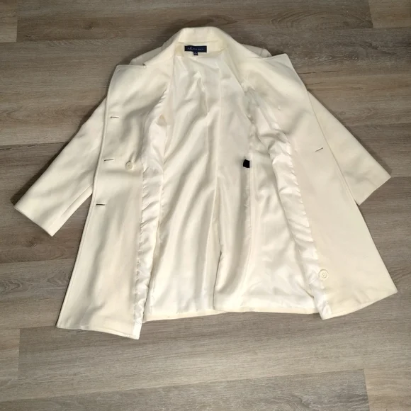 Vintage Anne Klein AK Cream Wool Coat Medium Double Breasted Quite Luxury Y2K - Picture 4 of 9
